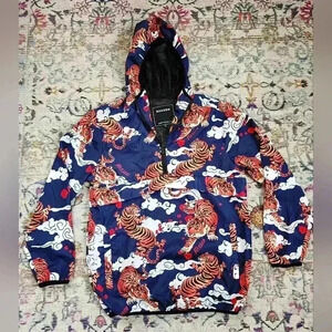 Reason Brand Mens Navy Orange Jacket Japanese Tiger Pullover Hoodie, sz Small